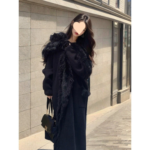 Idle Style Large Lapel Sweater Coat Long Elegant Knitted Cardigan