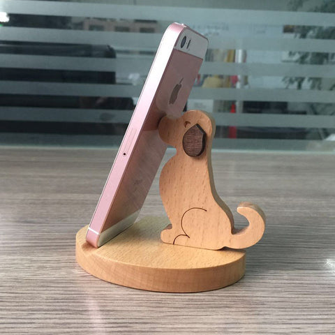 New Wooden Phone Bracket Cartoon Puppy Solid Wood Mobile Phone Holder Desktop Universal Mobile Phone Holder