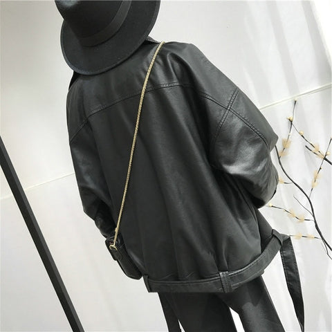 Long-sleeved leather coat