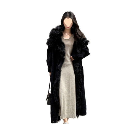 Idle Style Large Lapel Sweater Coat Long Elegant Knitted Cardigan