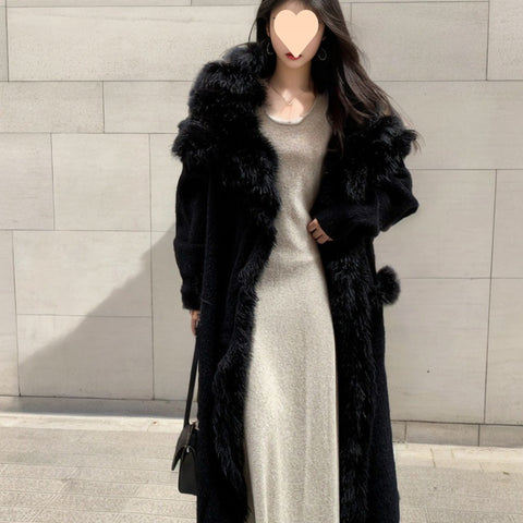 Idle Style Large Lapel Sweater Coat Long Elegant Knitted Cardigan