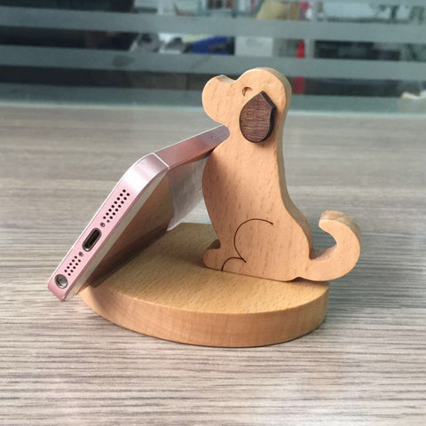 New Wooden Phone Bracket Cartoon Puppy Solid Wood Mobile Phone Holder Desktop Universal Mobile Phone Holder