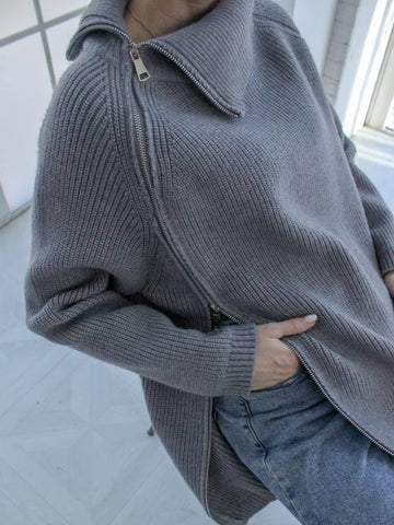 Idle Style Turtleneck Zipper Knitwear Sweater Loose Long Sleeve Top