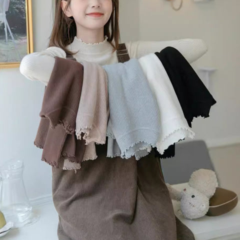 Ruffled Half-high Collar Long Sleeves Knitwear