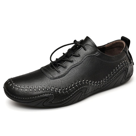 Leather Winter Warm Fleece-lined Convenient Elastic Buckle Leather Shoes