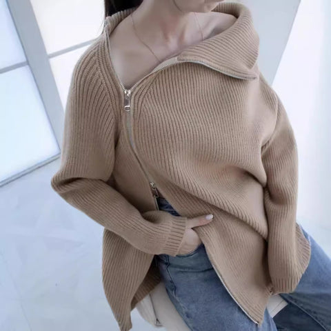 Idle Style Turtleneck Zipper Knitwear Sweater Loose Long Sleeve Top