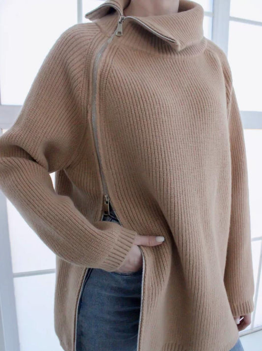 Idle Style Turtleneck Zipper Knitwear Sweater Loose Long Sleeve Top