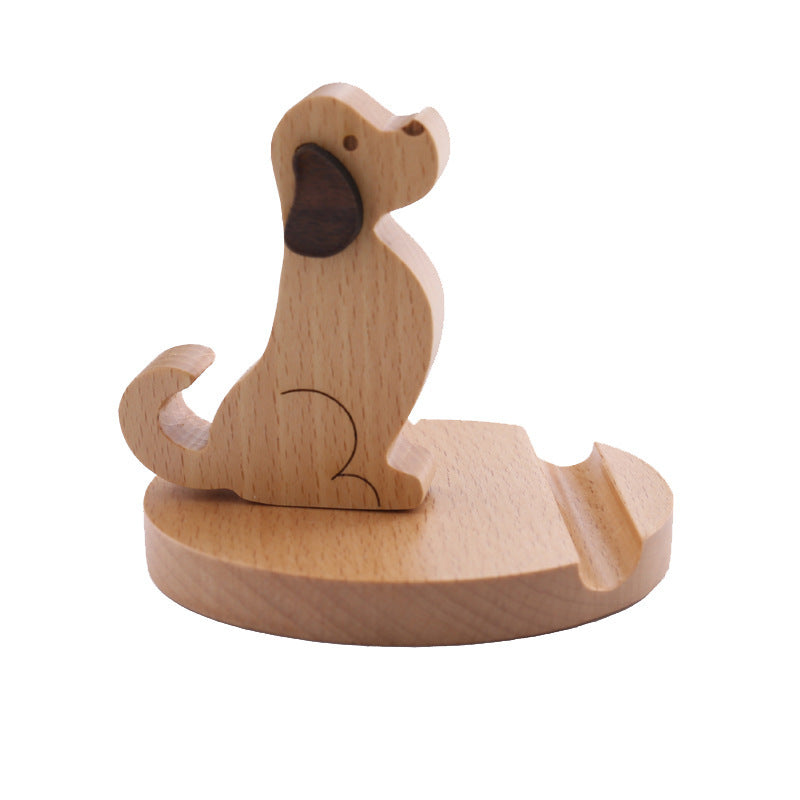 New Wooden Phone Bracket Cartoon Puppy Solid Wood Mobile Phone Holder Desktop Universal Mobile Phone Holder