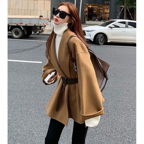 Extra Large Size Trench Coat Women's Spring And Autumn Woolen Coat