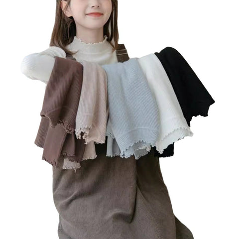 Ruffled Half-high Collar Long Sleeves Knitwear